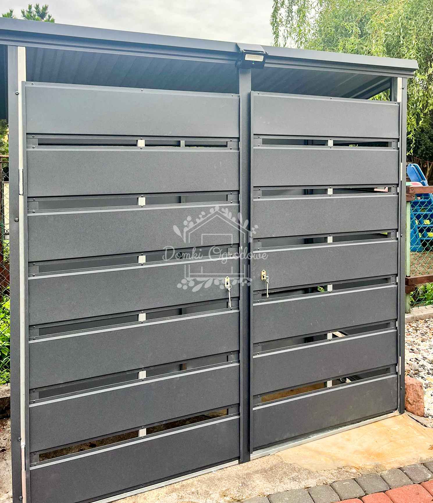 Wiata śmietnikowa 2x1m 2x drzwi - zabudowana panelami Antracyt  GP585 Bydgoszcz - zdjęcie 2