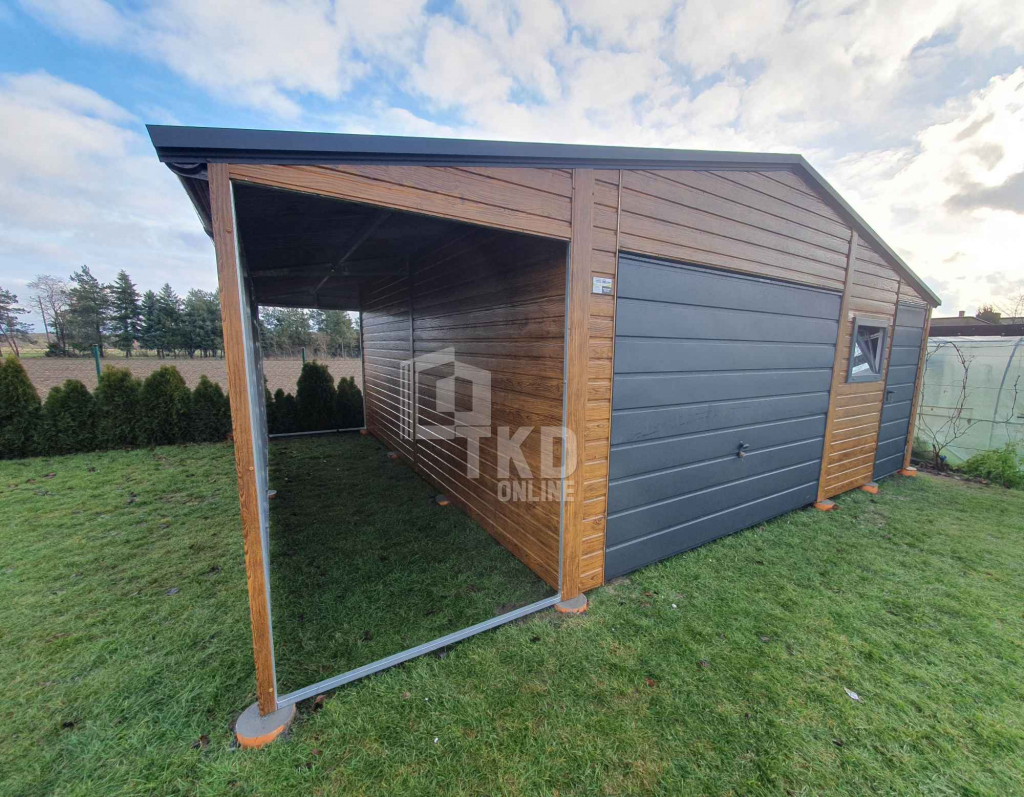 Garaż Blaszany 5x6 + wiata 1,5x6 Brama - okno drewnopodobny TKD147 Słupsk - zdjęcie 9