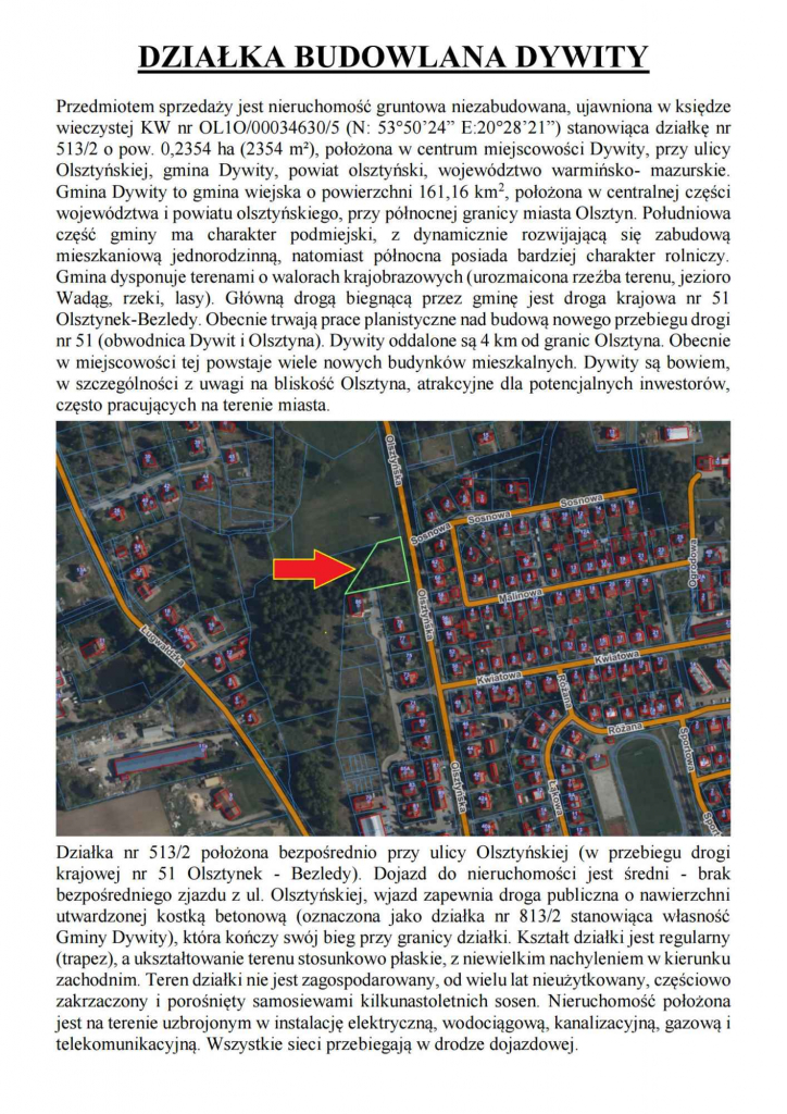 Syndyk sprzeda nieruchomość gruntową niezabudowaną w Dywitach Barczewo - zdjęcie 1