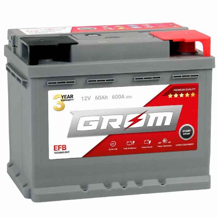Akumulator GROM EFB START/STOP 60Ah 600A Prawy Plus DTR Ostrowiec Świętokrzyski - zdjęcie 1
