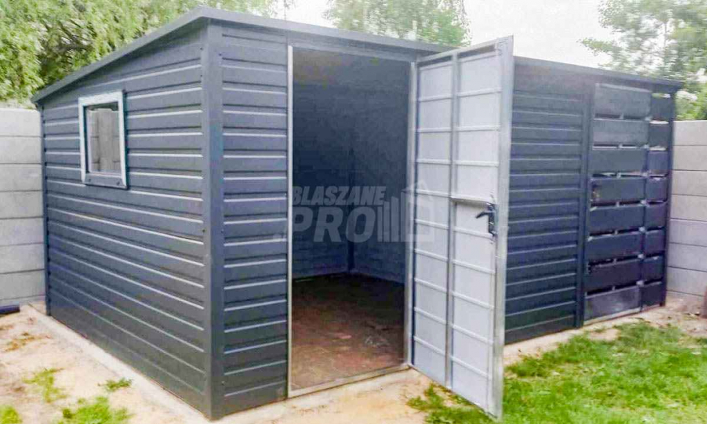 Schowek Domek Ogrodowy 4x2,5 + Wiata 1,5m 2x Drzwi Okno antracyt GP435 Wisła - zdjęcie 4
