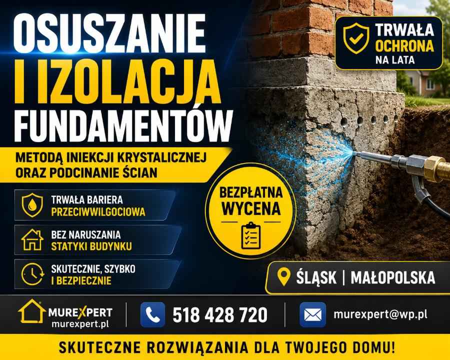 Osuszanie i izolowanie fundamentów - iniekcja krystaliczna Bielsko-Biała - zdjęcie 1