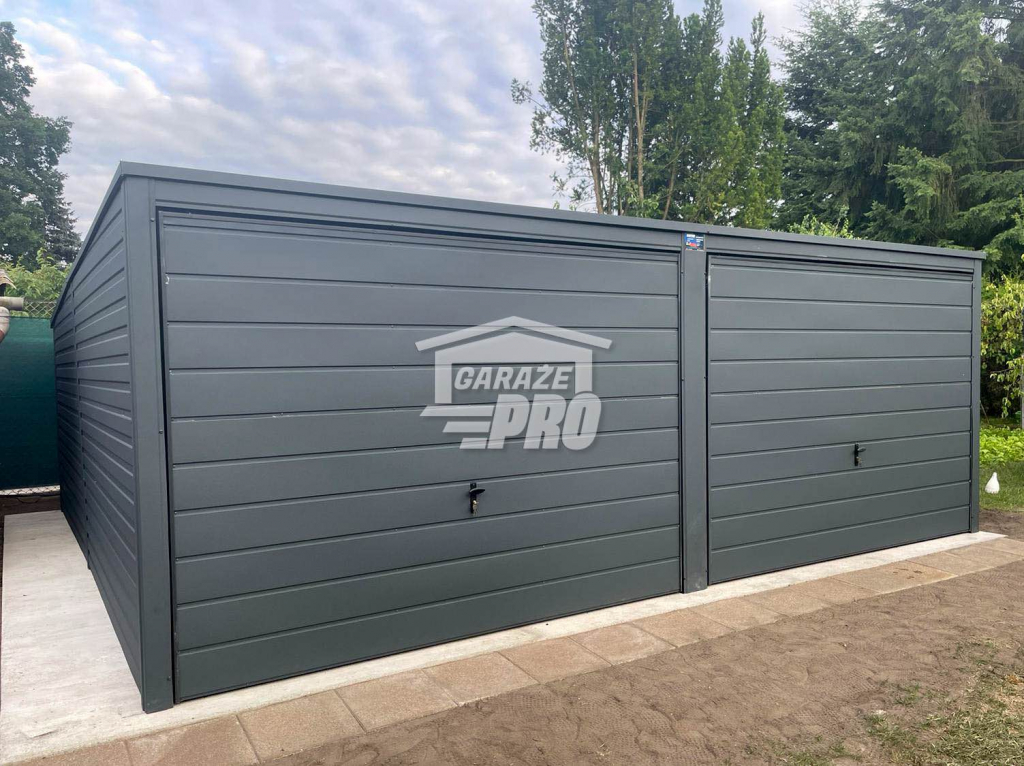 Garaż blaszany 6x6 2x Brama uchylna Antracyt Dach spad w tył GP136 Śródmieście - zdjęcie 3