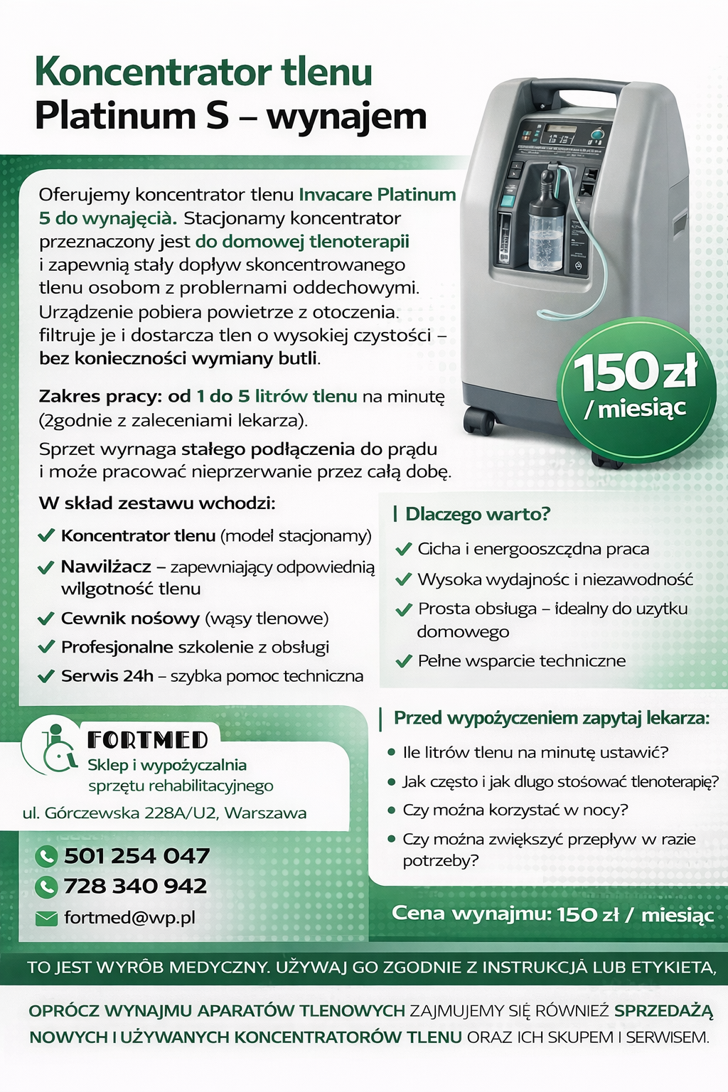 Koncentrator tlenu Platinum S – wynajem Bemowo - zdjęcie 1