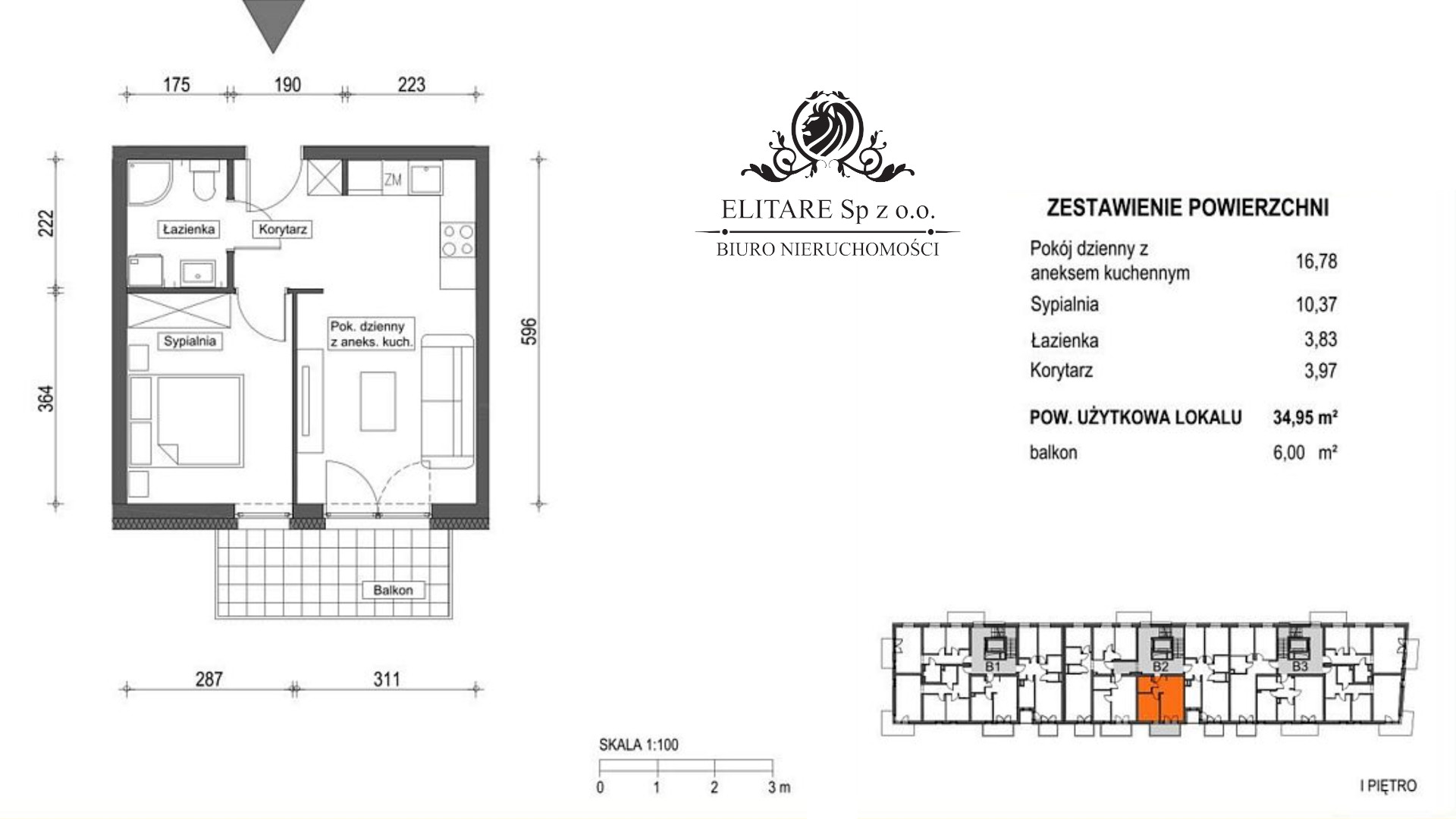 Mieszkanie 2pok, 34,95m2 z balkonem Krzyki, Brochów, Wrocław Wrocław - zdjęcie 2