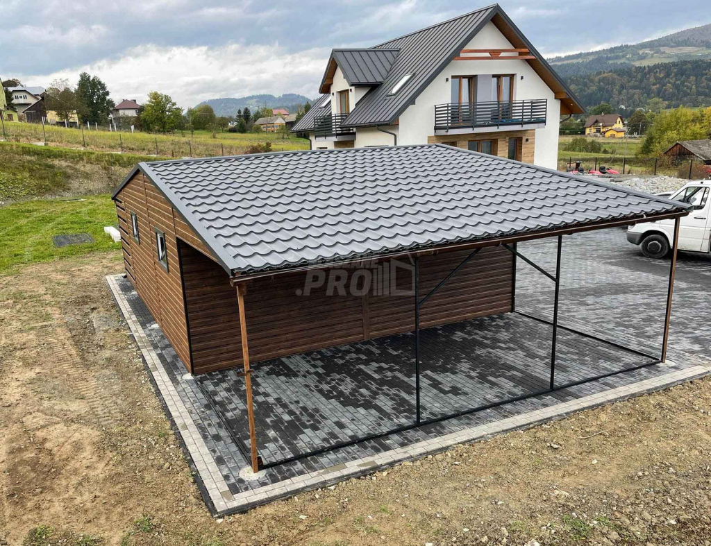 Garaż blaszany 6x6 wiata 3x6 Brama uchylna  Blachodachówka GP231 Turek - zdjęcie 6