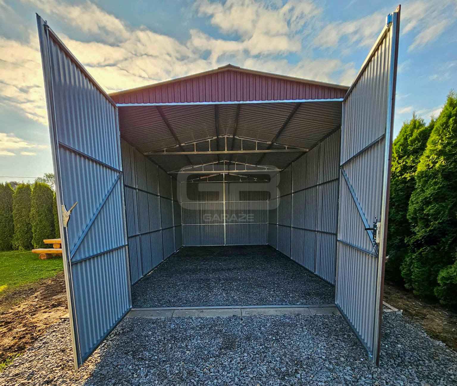 Garaż blaszany 4x8m wolnostojący  brama dwuskrzydłowa dwuspadowy GB173 Kętrzyn - zdjęcie 3