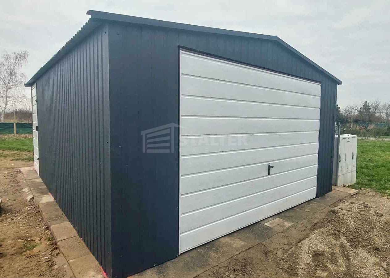 Garaż blaszany 4,5x5m - brama uchylna - antracyt - biały - dach ST242 Katowice - zdjęcie 4