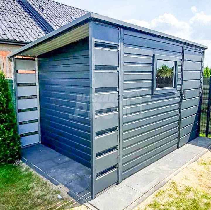 Schowek Domek Ogrodowy 2,5x2,5m + Wiata 0,5 Drzwi Okno Antracyt GP432 Cieszyn - zdjęcie 4