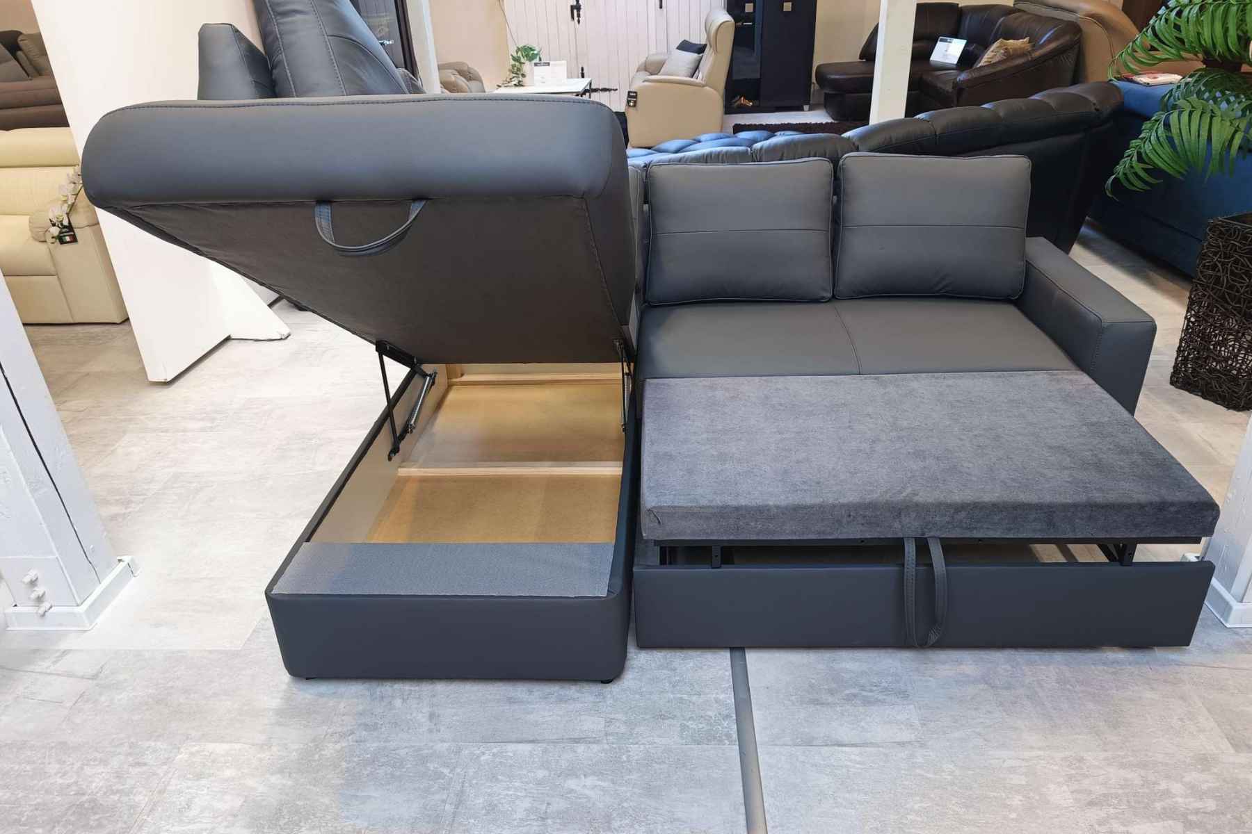 Narożnik Modern -20% skóra naturalna, pojemnik + spanie Piasek - zdjęcie 8