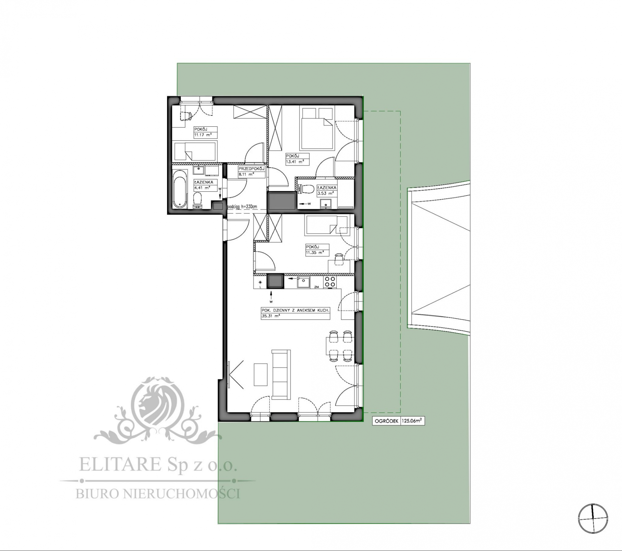 Mieszkanie 4 pokojowe 87,29m2 z ogrodem 125m2/Iwiny blisko Buforowej Iwiny - zdjęcie 2