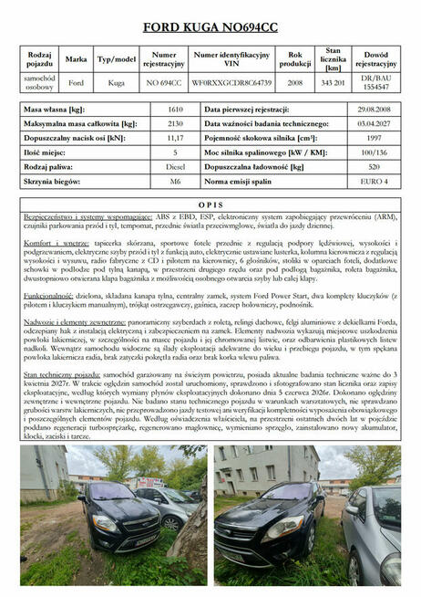 Syndyk sprzeda Ford Kuga TDCi rok 2008 Olsztyn - zdjęcie 2