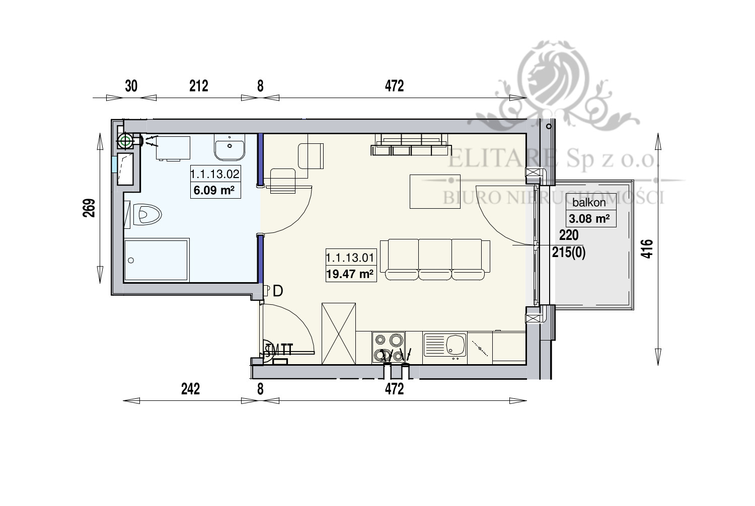 Mieszkanie 25,56m2 ,1 pokojowe w Centrum Wrocławia /Stare Miasto Wrocław - zdjęcie 2