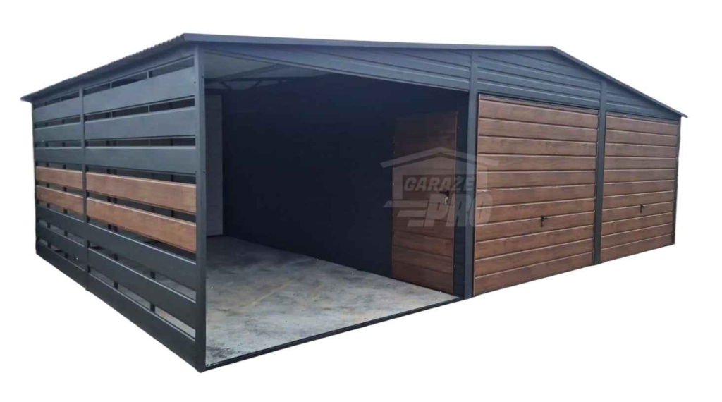 Garaż blaszany 6x6 m + wiata 3x6 m 2x brama uchylna drzwi dach GP745 Wisła - zdjęcie 1