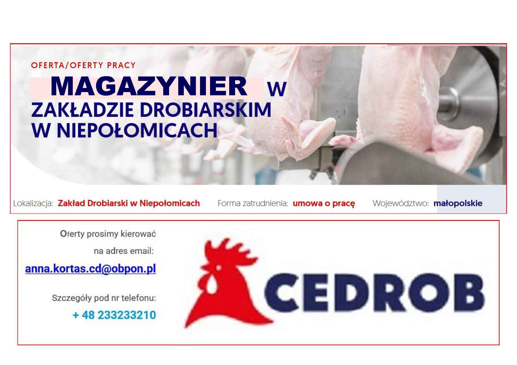 Magazynier w zakładzie drobiarskim w Niepołomicach Niepołomice - zdjęcie 1