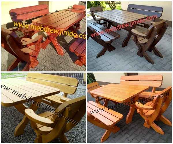 Stół ogrodowy drewniany z ławkami i fotelami Tokarnia - zdjęcie 1